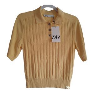 Zara Jewel Button Knit Polo Light Yellow Collared Shirt